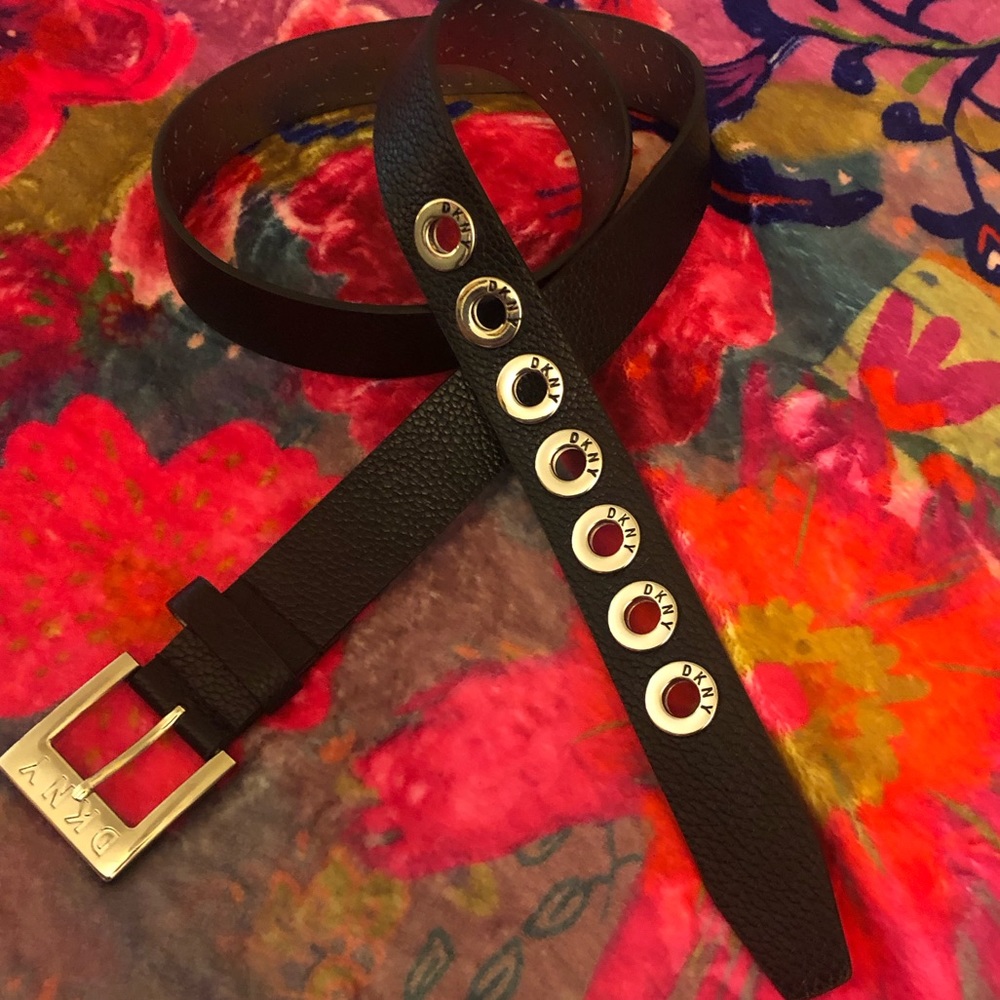 DKNY beautiful belt. Black with silver studs . NWT. 44” tip to end of buckle.